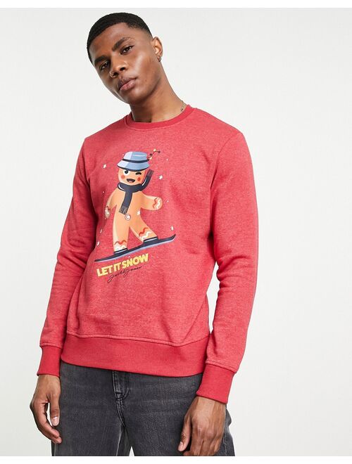 Jack & Jones Originals Christmas sweatshirt with gingerbread man print in red