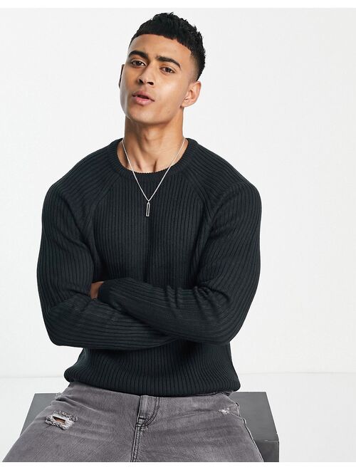 ASOS DESIGN knitted rib crew neck sweater in navy