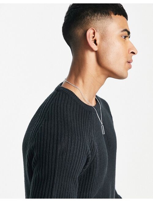 ASOS DESIGN knitted rib crew neck sweater in navy