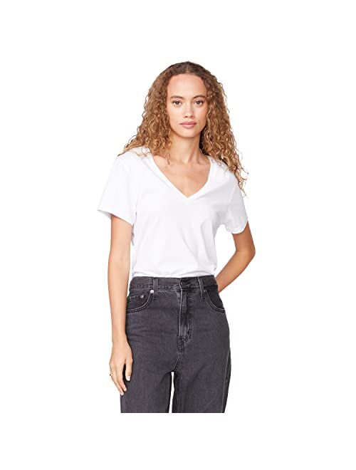 Monrow Women's 90's V-Neck Tee, Relaxed Flattering Fit & Classic Sleeves, Soft & Comfortable