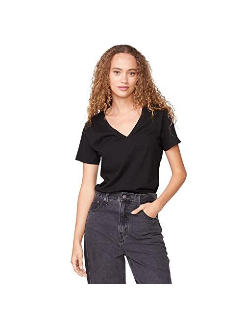 Monrow Women's 90's V-Neck Tee, Relaxed Flattering Fit & Classic Sleeves, Soft & Comfortable