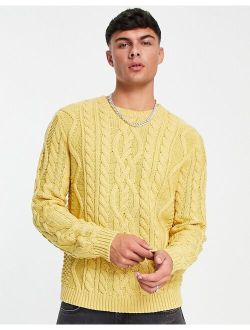 heavyweight cable knit sweater in yellow