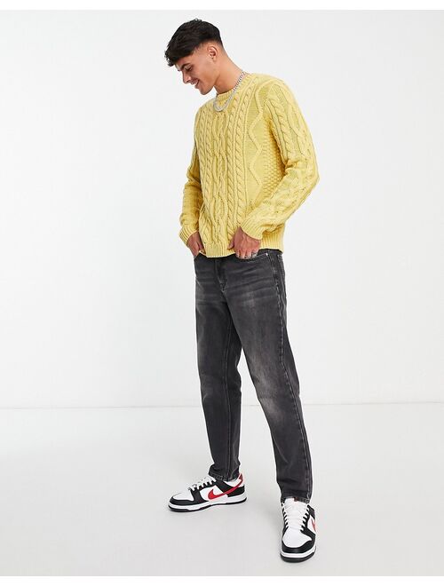 ASOS DESIGN heavyweight cable knit sweater in yellow