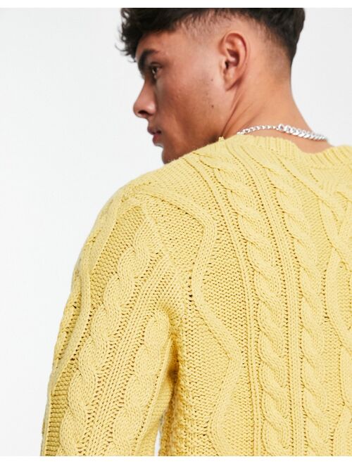 ASOS DESIGN heavyweight cable knit sweater in yellow