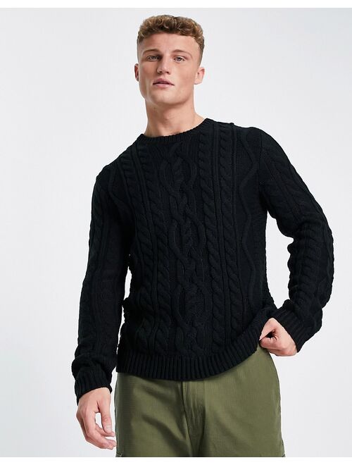 ASOS DESIGN heavyweight cable knit jumper in black