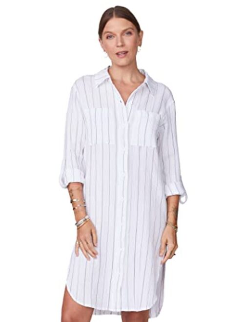 Monrow Women's Hd0455-1-pinstripe Gauze Shirt Dress