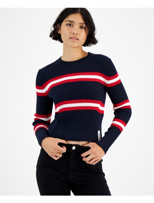 TOMMY JEANS Striped Ribbed Long-Sleeve Crewneck Sweater