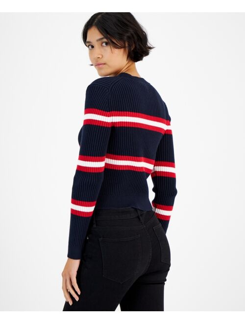 TOMMY JEANS Striped Ribbed Long-Sleeve Crewneck Sweater