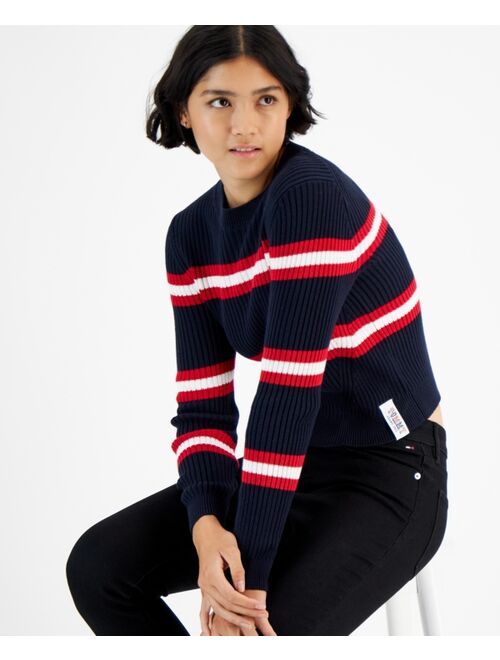 TOMMY JEANS Striped Ribbed Long-Sleeve Crewneck Sweater