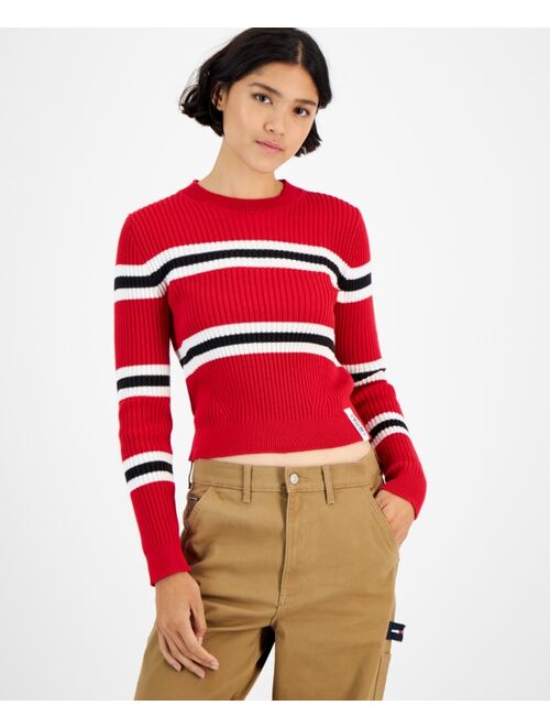 TOMMY JEANS Striped Ribbed Long-Sleeve Crewneck Sweater