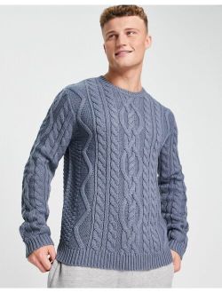 heavyweight cable knit sweater in blue