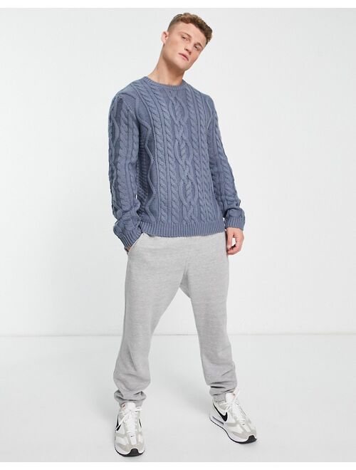 ASOS DESIGN heavyweight cable knit sweater in blue