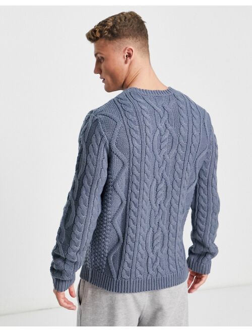 ASOS DESIGN heavyweight cable knit sweater in blue