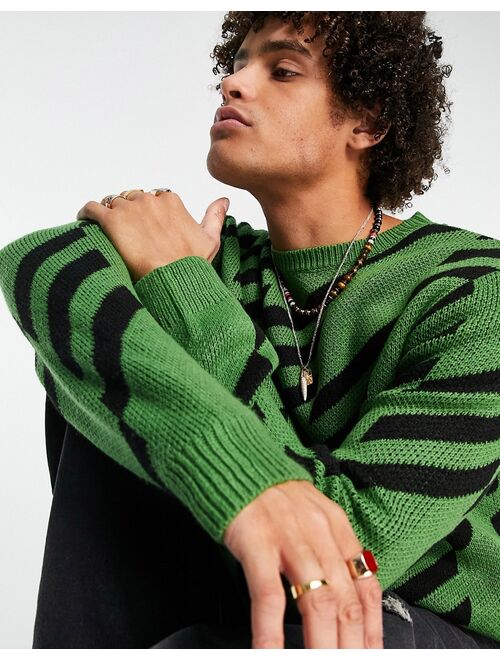 ASOS DESIGN knit geo print sweater in green & black