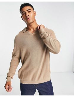 lightweight oversized rib sweater with notch neck in taupe