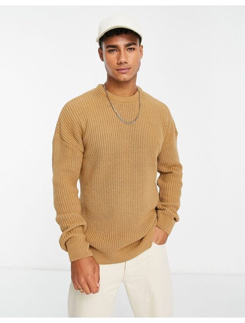 New Look relaxed fit knit fisherman sweater in camel