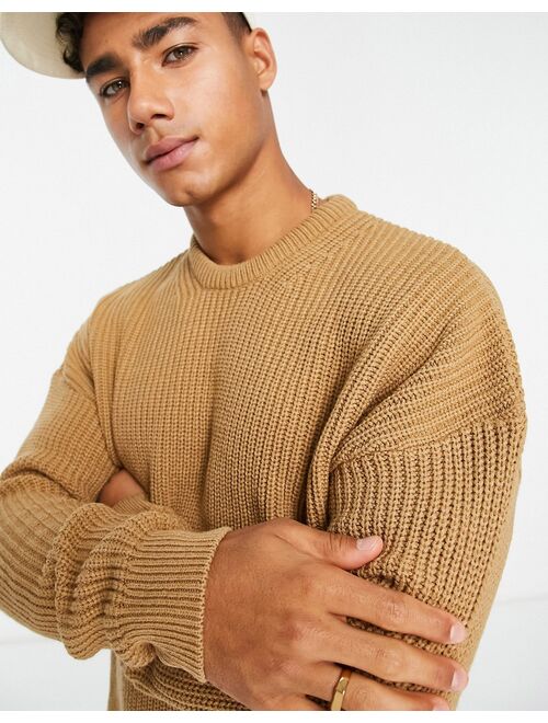 New Look relaxed fit knit fisherman sweater in camel