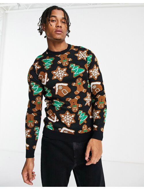 ASOS DESIGN knitted christmas sweater with gingerbread design