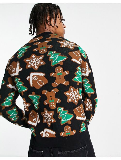 ASOS DESIGN knitted christmas sweater with gingerbread design