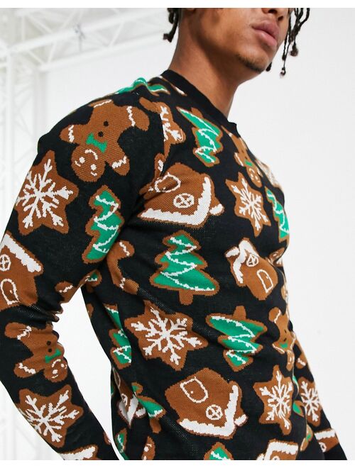 ASOS DESIGN knitted christmas sweater with gingerbread design