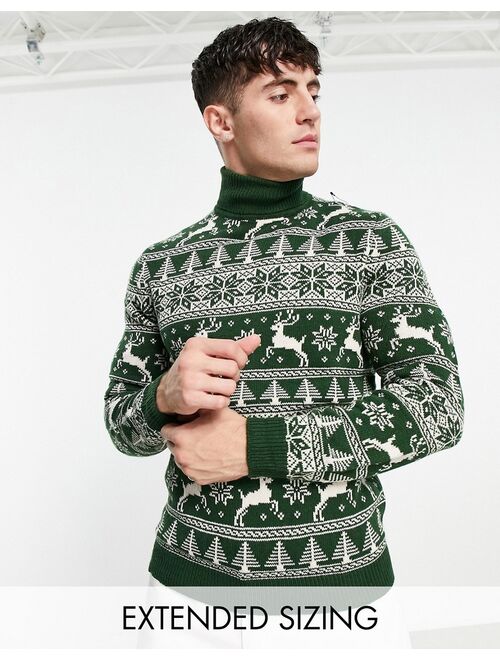 ASOS DESIGN knitted christmas sweater with fairisle stag in green