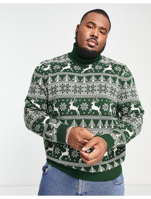 ASOS DESIGN knitted christmas sweater with fairisle stag in green