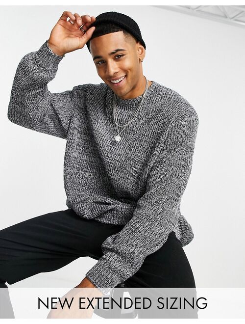 ASOS DESIGN knitted oversized fisherman rib sweater in gray twist