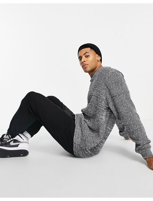 ASOS DESIGN knitted oversized fisherman rib sweater in gray twist