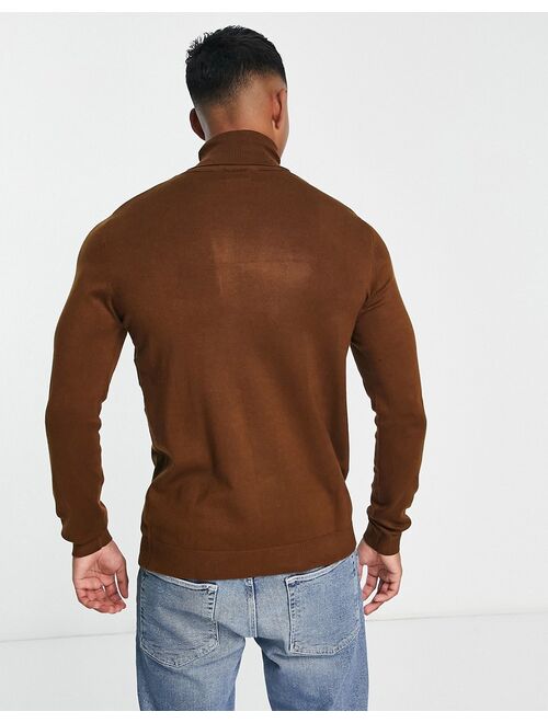 Pull&Bear roll neck sweater in brown exclusive at ASOS