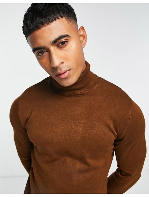 Pull&Bear roll neck sweater in brown exclusive at ASOS