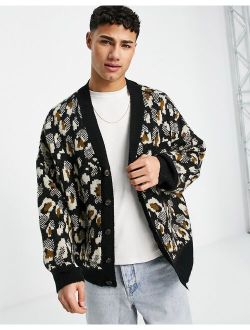 oversized knitted abstract print cardigan