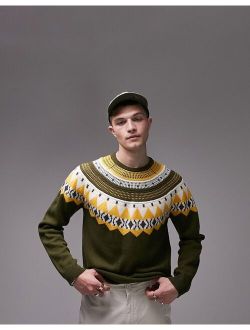 fairisle crew sweater in khaki