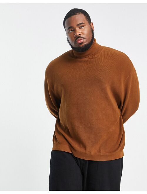 ASOS DESIGN lightweight oversized rib roll neck sweater in brown