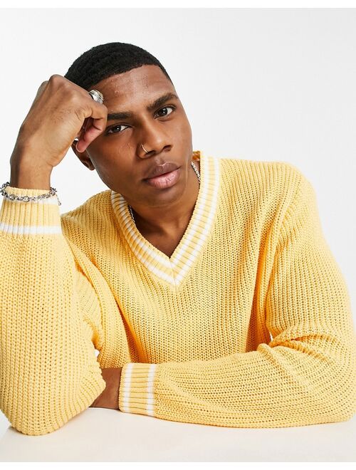 ASOS DESIGN fisherman rib cricket sweater in light yellow