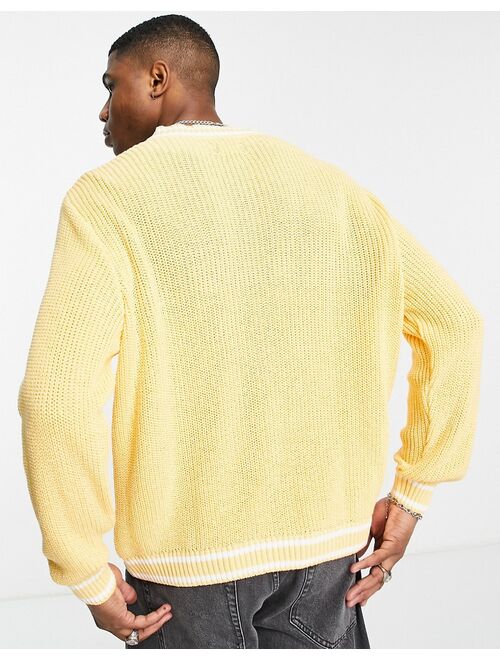 ASOS DESIGN fisherman rib cricket sweater in light yellow