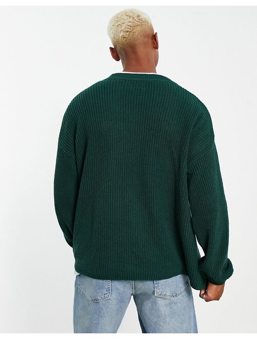 ASOS DESIGN knit oversized fisherman ribbed sweater in forest green