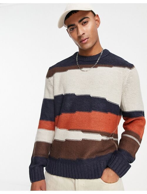 Only & Sons heavyweight knit stripe sweater in navy