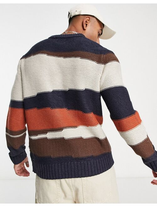 Only & Sons heavyweight knit stripe sweater in navy