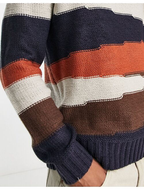 Only & Sons heavyweight knit stripe sweater in navy