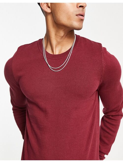 New Look muscle fit knitted sweater in burgundy