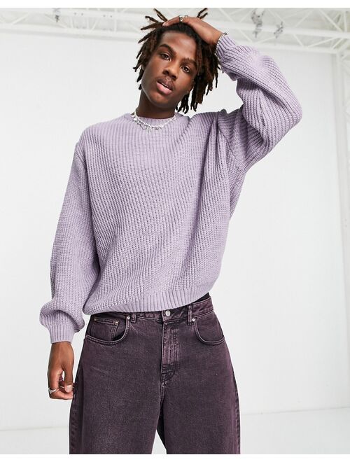 ASOS DESIGN knitted oversized fisherman rib sweater in purple