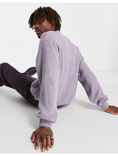 ASOS DESIGN knitted oversized fisherman rib sweater in purple