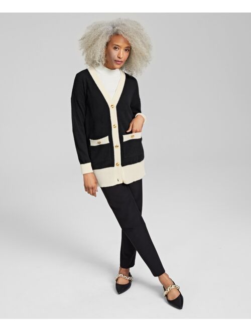 CHARTER CLUB Women's 100% Cashmere Colorblocked Cardigan, Created for Macy's