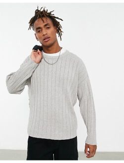 oversized wide ribbed sweater in light gray