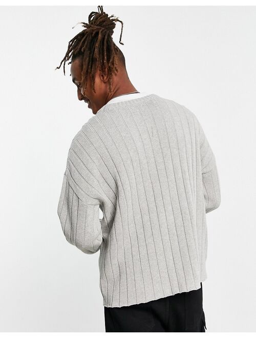 ASOS DESIGN oversized wide ribbed sweater in light gray