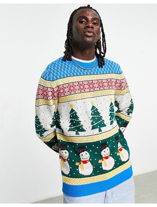 ASOS DESIGN knit Christmas sweater with fairisle snowman design