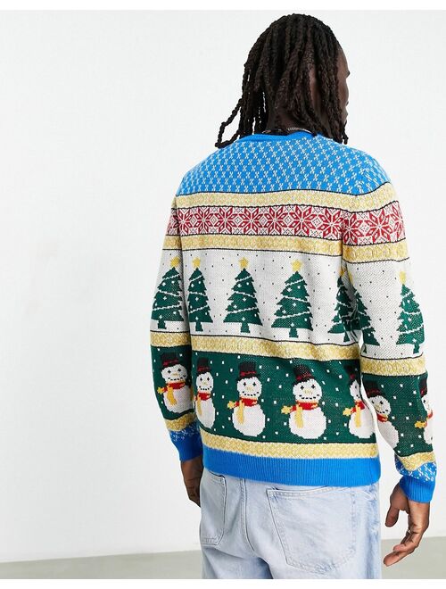 ASOS DESIGN knit Christmas sweater with fairisle snowman design