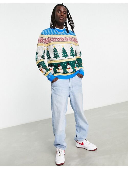 ASOS DESIGN knit Christmas sweater with fairisle snowman design