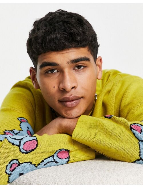 ASOS DESIGN knitted sweater with teddy pattern in yellow