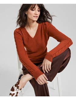 Women's 100% Cashmere Cable-Sleeve Sweater, Created for Macy's